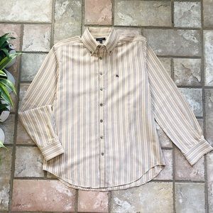 Burberry Tan Beige Striped Men’s Button Down Shirt